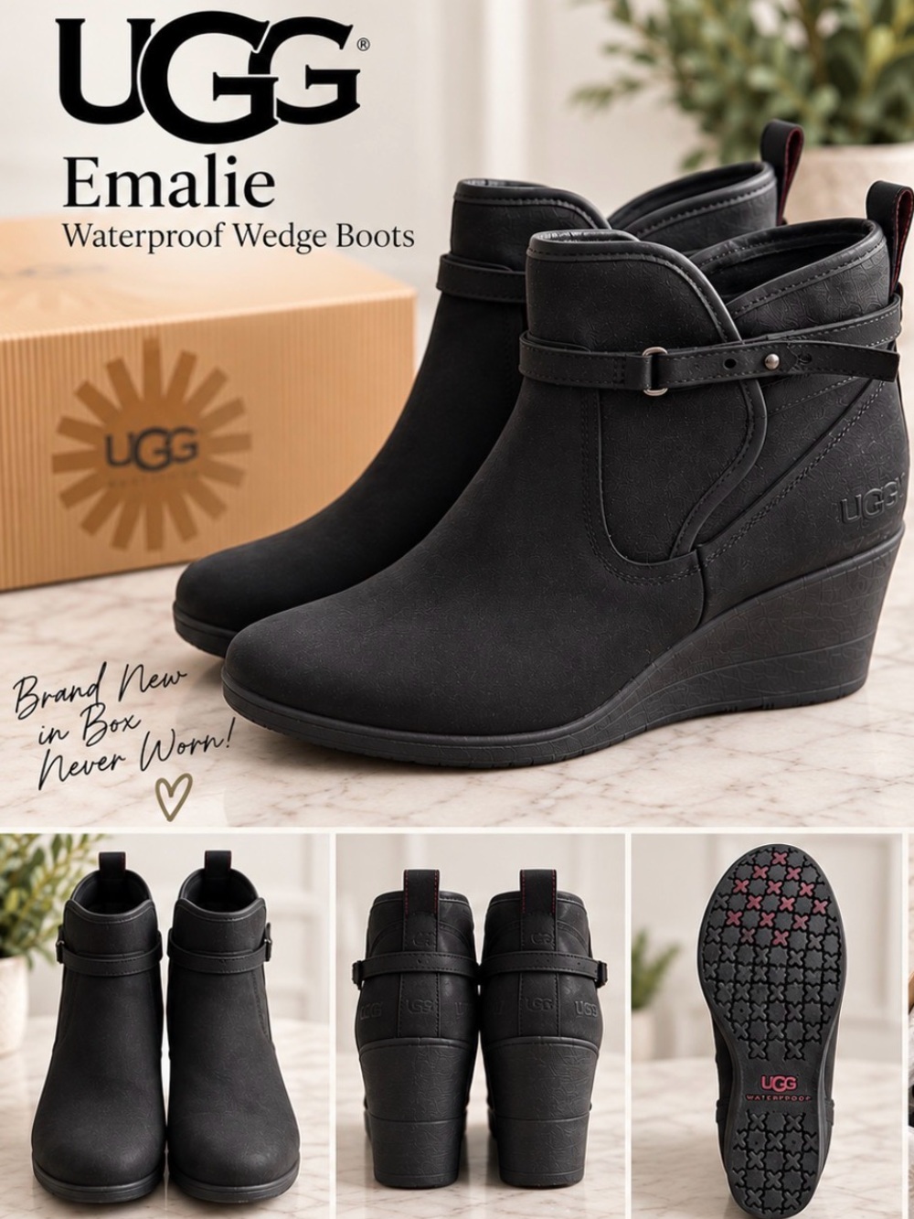 UGG Emalie Waterproof Wedge Boots - Black